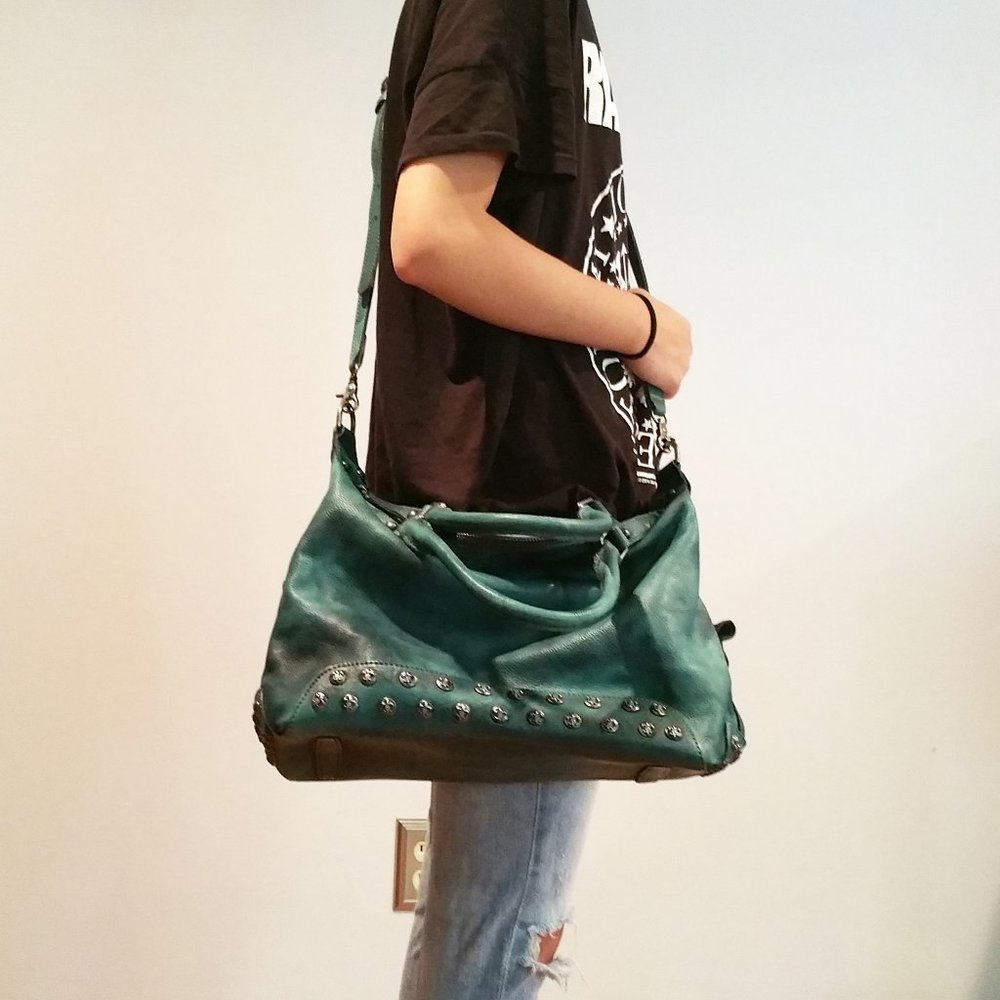 New Hand Stained Washed Leather Satchel Duffle Bag